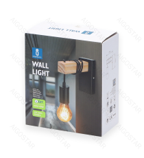 Applique con portalampada a sospensione legno e metallo nero E27 max. 60w misura Braccio in legno: 40x40x150mm da interno