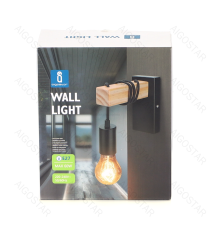 Applique con portalampada a sospensione legno e metallo nero E27 max. 60w misura Braccio in legno: 40x40x150mm da interno