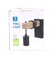 Applique con portalampada a sospensione legno e metallo nero E27 max. 60w misura Braccio in legno: 40x40x150mm da interno