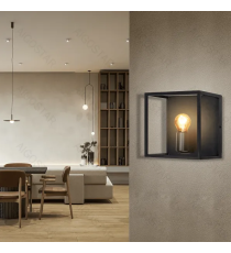 Applique in metallo nero attacco E27 max. 40w misura L22xW18xH22cm da interno Telaio in ferro stile vintage