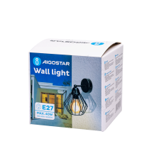 Applique in metallo nera opaco con attacco E27 max. 40w misura L200xW150xH215mm lampada da interno