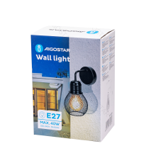 Applique in metallo nera opaco con attacco E27 max. 40w misura L165xW120xH250mm lampada da interno