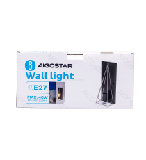 Applique in metallo nera opaco con attacco E27 max. 40w misura L350xW140xH150mm lampada da interno