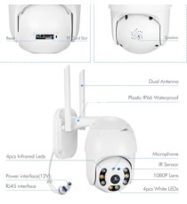 Telecamera smart di videosorveglianza 1920x1080P/2MPx rotante IP65 da esterno, Wi-fi o ethernet,slot memory card, alta qualità Telecamera smart di videosorveglianza 1920x1080P/2MPx rotante IP65 da esterno, Wi-fi o ethernet,slot memory card, alta qualità