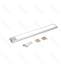 Lampada led per armadio con sensore 1,5W 132lm luce naturale 4000k con batteria ricaricabile, in alluminio L300xW40xH9mm