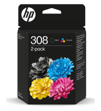 Pack HP 308BK e 308C 6L6S6UE cartuccia originale per Hp Envy 6110,6120,6130,6132,6530,6532 7FP21UE + 7FP2UE