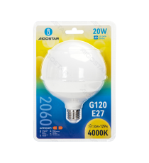 Lampadina led G120 20W attacco E27 ,2060 LUMEN,4000K luce naturale,misura D120xH157mm Equivalenza lampada incandescente: 129W Lampadina led G120 20W attacco E27 ,2060 LUMEN,4000K luce naturale,misura D120xH157mm Equivalenza lampada incandescente: 129W