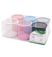 Bicchieri portapenne - rete metallica colorata - 8,5 x 10 cm - Lebez - conf. 6 pezzi