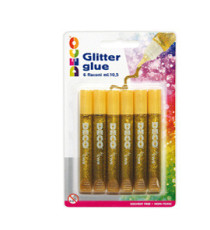 Blister colla glitter - 10,5 ml - oro - Deco - conf. 6 pezzi Blister colla glitter - 10,5 ml - oro - Deco - conf. 6 pezzi
