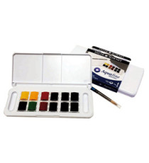 Acquerelli Acquafine Godet - colori assortiti - Daler Rowney - scatola in plastica 12 acquerelli + 1 pennello