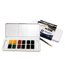 Acquerelli Acquafine Godet - colori assortiti - Daler Rowney - scatola in plastica 12 acquerelli + 1 pennello