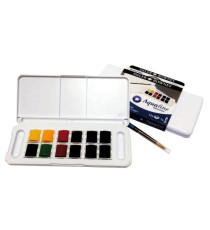 Acquerelli Acquafine Godet - colori assortiti - Daler Rowney - scatola in plastica 12 acquerelli + 1 pennello