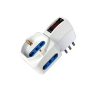Adattatore con spina 10A verticale - 2 prese bipasso 10/16A + 1 presa Schuko - MKC Adattatore con spina 10A verticale - 2 prese bipasso 10/16A + 1 presa Schuko - MKC