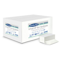 Asciugamani piegati a V Comfort - 2 veli - goffratura micro - 17 gr - 21x21 cm - bianco - BulkySoft - conf. 210 pezzi