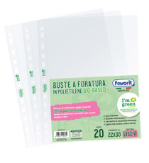 Buste forate - 22 x 30 cm - PE Bio-Based - liscio superior - Favorit - conf. 20 pezzi Buste forate - 22 x 30 cm - PE Bio-Based - liscio superior - Favorit - conf. 20 pezzi