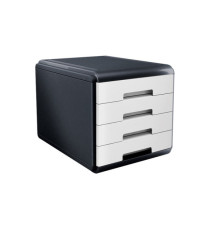 Cassettiera Mydesk - 29,5 x 38,5 x 28,2 cm - 4 cassetti da 4,5 cm - grigio/bianco - Arda Cassettiera Mydesk - 29,5 x 38,5 x 28,2 cm - 4 cassetti da 4,5 cm - grigio/bianco - Arda