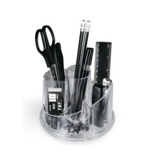 Desk set girevole portatutto - plexiglass - 13 x 16 x 12 cm - accessori inclusi - trasparente - Lebez