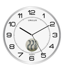 Orologio da parete Tempus - con termometro - diametro 30 cm - bianco - Unilux