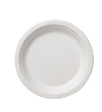 Piatto piano monouso Bio - rotondo - diametro 22,5 cm - cellulosa/canna da zucchero - bianco - Leone - conf. 50 pezzi