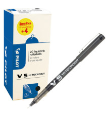 Roller Hi Tecpoint V5 con cappuccio - punta 0,5mm - nero - Pilot - conf. 16 + 4 pezzi Roller Hi Tecpoint V5 con cappuccio - punta 0,5mm - nero - Pilot - conf. 16 + 4 pezzi