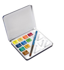 Acquerelli Aquafine - colori assortiti - Daler Rowney - scatola metallo 10 acquerelli + pennello + tavolozza