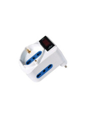 Adattatore con spina 10A orizzontale - 2 prese bipasso 10/16A + 1 presa Schuko - MKC Adattatore con spina 10A orizzontale - 2 prese bipasso 10/16A + 1 presa Schuko - MKC