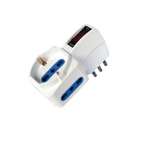 Adattatore con spina 10A verticale - 2 prese bipasso 10/16A + 1 presa Schuko - MKC Adattatore con spina 10A verticale - 2 prese bipasso 10/16A + 1 presa Schuko - MKC