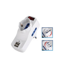 Adattatore rotante con interruttore - 2 prese bipasso 2P+T 10/16A + 1 presa Schuko + 2 prese USB - MKC Adattatore rotante con interruttore - 2 prese bipasso 2P+T 10/16A + 1 presa Schuko + 2 prese USB - MKC