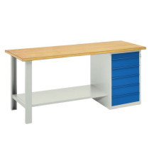 Banco da lavoro - 6 cassetti blu - 200 x 75 x 90 cm - grigio/legno - Tecnotelai