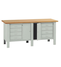 Banco da lavoro - con 2 cassettiere e 2 ante - 200 x 75 x 90 cm - grigio/legno - Tecnotelai