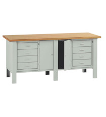 Banco da lavoro - con 2 cassettiere e 2 ante - 200 x 75 x 90 cm - grigio/legno - Tecnotelai