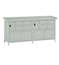 Banco da lavoro - con 4 cassetti e 2 vano - 200 x 67 x 90 cm - grigio - Tecnotelai