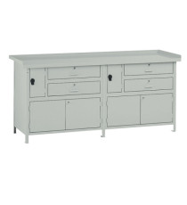 Banco da lavoro - con 4 cassetti e 2 vano - 200 x 67 x 90 cm - grigio - Tecnotelai