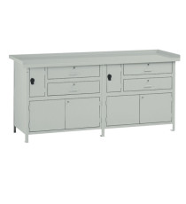 Banco da lavoro - con 4 cassetti e 2 vano - 200 x 67 x 90 cm - grigio - Tecnotelai