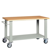 Banco da lavoro - con ruote - 150 x 75 x 90 cm - grigio/legno - Tecnotelai