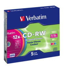 Verbatim - Scatola 5 CD-RW DataLife Plus - slim case - 8X-10X - serigrafato colorato - 43167 - 700MB Verbatim - Scatola 5 CD-RW DataLife Plus - slim case - 8X-10X - serigrafato colorato - 43167 - 700MB