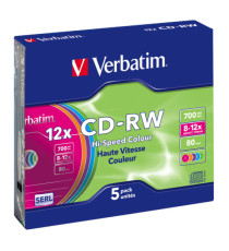 Verbatim - Scatola 5 CD-RW DataLife Plus - slim case - 8X-10X - serigrafato colorato - 43167 - 700MB Verbatim - Scatola 5 CD-RW DataLife Plus - slim case - 8X-10X - serigrafato colorato - 43167 - 700MB