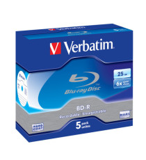 Verbatim - Scatola 5 DVD Blu Ray BD-R SL - Jewel Case - Bianco/Blu - 43715 - 25GB Verbatim - Scatola 5 DVD Blu Ray BD-R SL - Jewel Case - Bianco/Blu - 43715 - 25GB