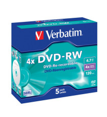Verbatim - Scatola 5 DVD-RW - Jewel Case - serigrafato - 43285 - 4,7GB Verbatim - Scatola 5 DVD-RW - Jewel Case - serigrafato - 43285 - 4,7GB