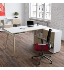 Workstation Maxi - gambe in legno - 160 x 140 x H 81,5 cm - bianco / rovere
