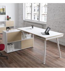 Workstation Maxi - gambe in metallo - 160 x 140 x H 81,5 cm - bianco / rovere