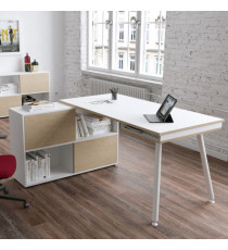 Workstation Maxi - gambe in metallo - 160 x 140 x H 81,5 cm - bianco / rovere