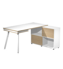 Workstation Maxi - gambe in metallo - 160 x 140 x H 81,5 cm - bianco / rovere