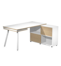 Workstation Maxi - gambe in metallo - 160 x 140 x H 81,5 cm - bianco / rovere