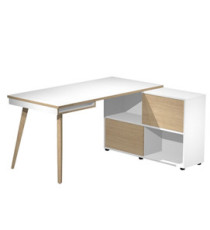 Workstation Midi - gambe in legno - 130 x 120 x H 81,5 cm - bianco / rovere