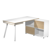 Workstation Midi - gambe in metallo - 130 x 120 x H 81,5 cm - bianco / rovere