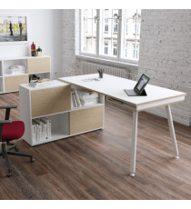 Workstation Midi - gambe in metallo - 130 x 120 x H 81,5 cm - bianco / rovere