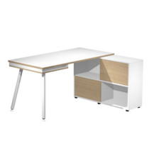 Workstation Midi - gambe in metallo - 130 x 120 x H 81,5 cm - bianco / rovere