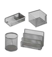 Set scrivania - 4 accessori - rete metallica - argento - Lebez