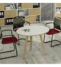 Tavolo riunione tondo Woody - diametro 80 cm - rovere / bianco